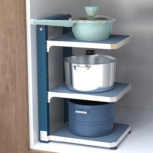 Estante de almacenamiento ajustable para ollas y sartenes para debajo del gabinete, organizador de cocina de 2/3/4 capas que ahorra espacio para un almacenamiento eficiente del armario de cocina
