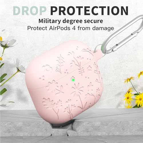 Image of New Engraved Soft Silicone Case Compatible with Apple AirPods 4 Generation (2024) with Keychain, Full 360 Protection Dust-Proof Shockproof Case Cover (Cover Only) (Pink)