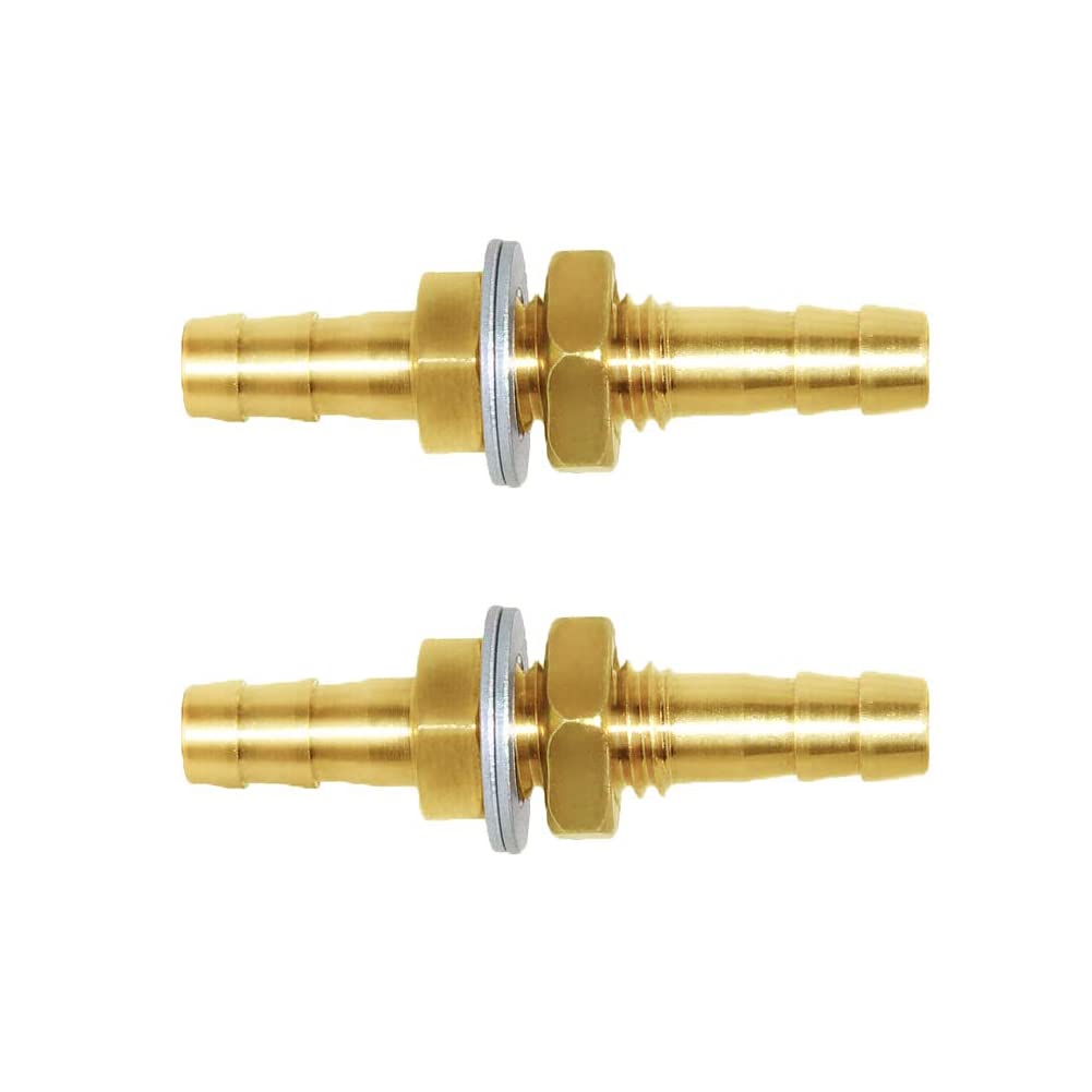 Joywayus 3/8" Hose Barb Bulkhead Fitting Thru-Bulk Head Hex Union Brass Fitting with Flat Washer Gasket Water/Fuel/Air (Pack of 2)