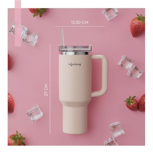 Image of Lifelong Double-Walled Vacuum Insulated Tumblers 1200ml | Set of 2 | Unbreakable Tritan Lids | Hot 8 Hrs Cold 12 Hrs | Durable Steel with Handle (LLTBRCB1)