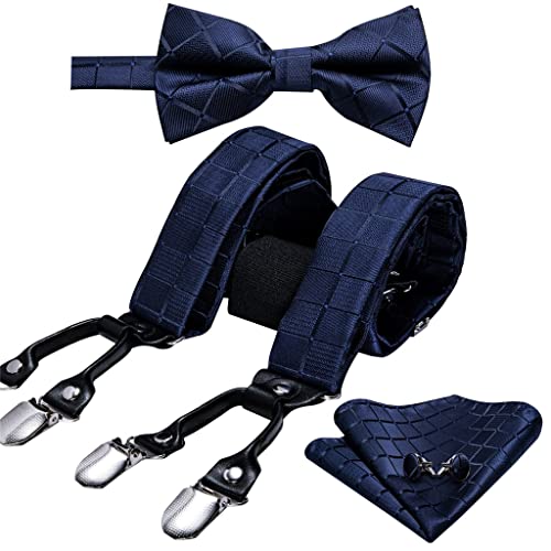 Set de corbata pajarita y tirantes azul para hombre miniatura 1
