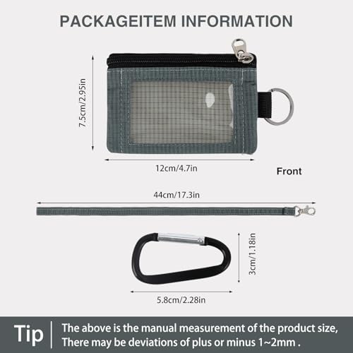 Image of MASAPHlL Small Lanyard Wallet for Women /Men with RFID Blocking ID Badge Holder, Minimalist Nylon Zipper Pouch, Traval Neck Wallet with Keychain, ID Window for Card,Coin,Cash (Gray+Dark Gray)