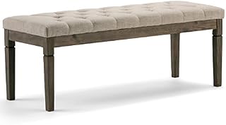 Simpli Home Waverly 48 inch Wide Traditional Rectangle Tufted Ottoman Bench in Natural