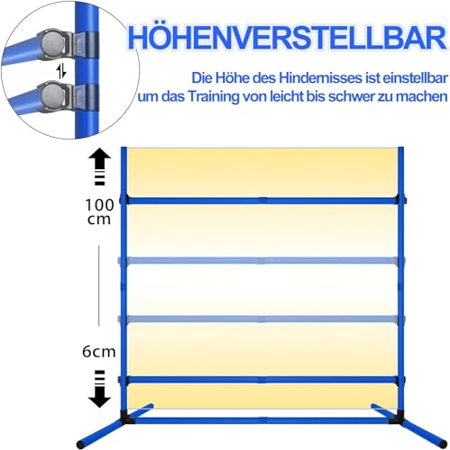 ORHEYA Agility Set Hunde Hürdenset Slalom Stangen Agility Ausrüstung für Hundetraining mit 4 x Hürden Höhenverstellbar, 104x70x101cm, Blau
