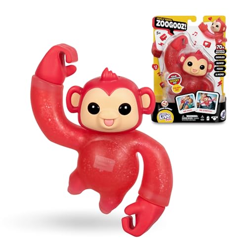 Little Live Pets   Hug n’ Hang Zoogooz Mooki Monkey, Mascota blandita y elástica, +70 Sonidos y reacciones, 3 Diferentes para coleccionar, Amuleto Escondido, para niños de 2 años+, Famosa (LP400300)