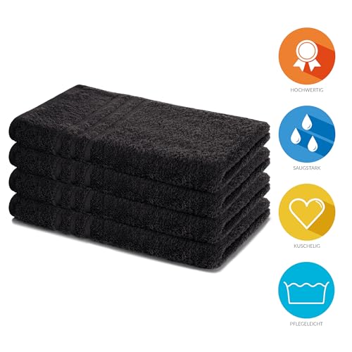 Foto von Lavea 4er Set Handtuch 50x100 cm – Saugstarke und Weiche Handtücher aus 100% Baumwolle, Frottierserie Elena – Waschbar und Strapazierfähig - Schwarz