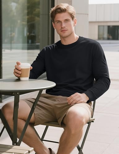 TACVASEN Maglietta da uomo a maniche lunghe leggera casual tinta unita in cotone classico girocollo traspirante magliette