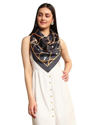 Image of Ravaiyaa - Attitude is everything Women Silk Digital Print Large Square Scarf Breathable Lightweight Neckerchief Printed Headscarf 40 inch x 40 inch Inch