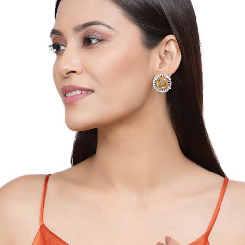Rhodium-Plated Stud Earrings with American Diamond Studding