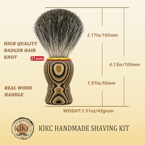 KIKC Hand Crafted Pure Badger Shaving Brush for Wet Shave, Soft Bristle, Art Annual Ring Wood Handle, Best Gift for Bearded Man - Thumbnail 5