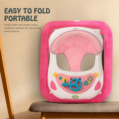 Image of Baybee Pastel Bliss Baby Walker for Kids | 3-Level Height Adjustable Walker with Parental Push Handle & Musical Toy Bar | Foldable Activity Walker for Babies 6 to 18 Months (Pink /White)