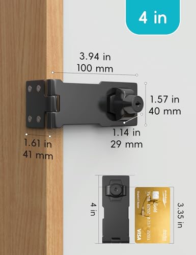 Image of 4 Inch Keyed Hasp Lock for Cabinets & Small Doors, Twist Knob Design, Heavy Duty Zinc Alloy with Chrome-Plated Iron, Includes Keys & Screws - Black, 2 Pack