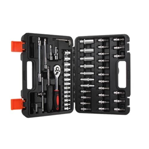 UNTERING 53Pcs 1/4Inch Drive Ratcheting Socket Set with Extension Rod and Storage Case for Car Maintenance and Home Garage Tools Ratchet Wrench