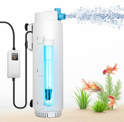 DESUMG Aquarium U-V Filter with Programmable Timer for 40–160 Gallon Fish Turtle Tanks, Internal Submersible Power Filter with Bio Sponge, Adjustable Flow & Aeration for Freshwater Saltwater