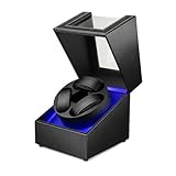 Anyasun Watch Winder for Automatic Watches,3 Watch Winder with LED Light and 4 Modes,Automatic Watch Winder Box with Super Quiet Motor,Watch Shark for Man Women,USB Type C (Black PU)