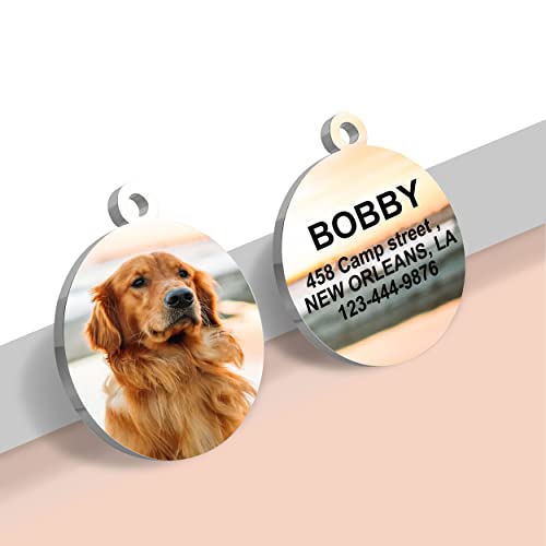 Kinyablue Stainless Steel Dog Tags Engraved For Pets, Round Id Tag For Dogs With Personalized Picture Printed, Custom Cat Dog Name Tag For Pet Birthday Memorial Gifts, Large Size #TOP1