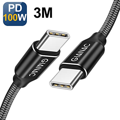 QGhappy Cable USB C a USB C [3M], Cable Tipo C de Carga Rápida 100W 20V / 5A PD Cable de Datos para MacBook, MacBook Pro, iPad Pro 2018, MacBook Air,ChromeBook Pixel, Galaxy S8+,Nintendo Switch