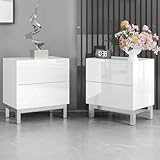 AMERLIFE High Gloss Electroplated Nightstand Set of 2, 24' Modern Minimalist Sofa Side Table with Magnetic Sliding Storage Drawers, Rectangular Simple End Bedside Table for Living Room, White