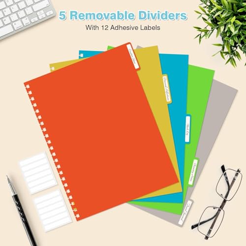 Image of Spiral Notebook 8.5 inch x 11 inch, 5 Subject Notebooks College Ruled with Dividers