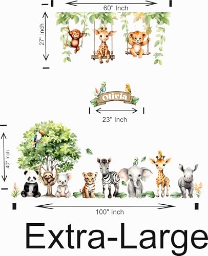 Image of Jungle Theme Wall Sticker for Kids Room Decor - Fun Animal Growth Chart with Giraffe, Elephant, Tiger, Panda, and More - Peel & Stick Removable Nursery Wall Decal (K, Extra Large)