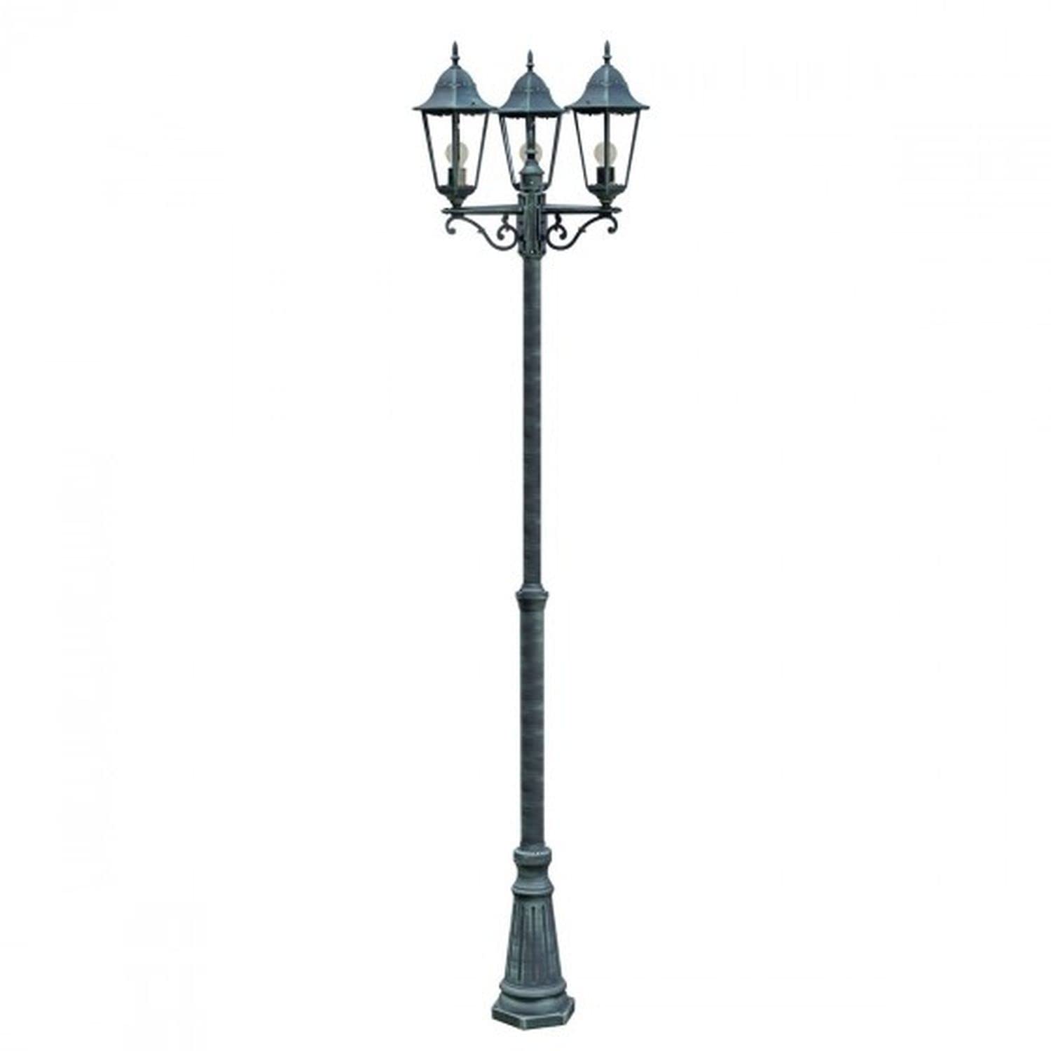 Licht-Erlebnisse Kandelaber aus Aludruckguss & Glass in grün antik IP44 wetterfest 3x E27 rustikal Außenlampe Außenleuchte für Hof Garten Wegeleuchte Stehlampe Außen