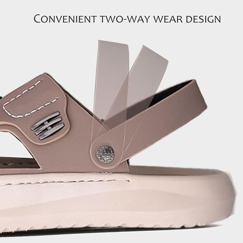 Men'S Leather Flat Beach Sandals With Adjustable Dual Use Ankle Straps Summer Slip-On Casual Sandals Lightweight Breathable Non-Slip Slippers4