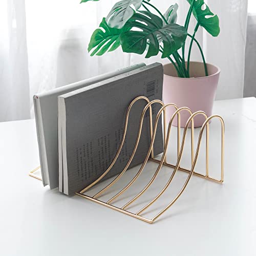 Jiari Decorative Book Organizer Magazine Holder, Desktop File Sorter Organizer Bookshelf Bookends Book End, Metal Bookend 9 Section (Gold) #TOP3