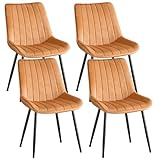 SONGMICS Esszimmerstuhl 4er Set, Küchenstuhl, Samt, Polsterstuhl, bis 120 kg belastbar, Stahlbeine, Gebogene Rückenlehne, für Esszimmer, Küche, karamellbraun-tintenschwarz LDC090K14