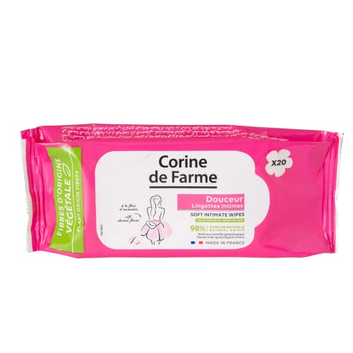 Corine de Farme - Lingettes Intimes Douceur - Fibre D'origine Végétale (Lot de 20)