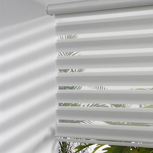 MYshade Cordless Zebra Blinds with Free-Stop Function - Dual Layer Light Filtering & Privacy Sheer Shades for Day and Night - Easy Install Window Shades for Home, Living Room, 34.5" W*72" H,Grey