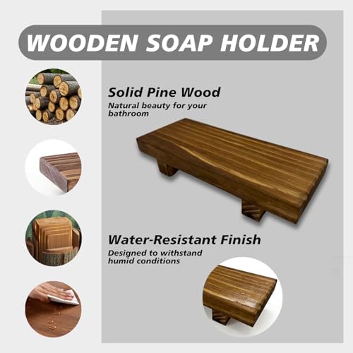 Wood Pedestal Soap Stand, 8.75 x3.5 Inches Soap Dish Holder, Wooden Riser for Bathroom & Kitchen Counter, Farmhouse Decor Rectangular Display Tray for Sink, Vanity, Countertop — view 5