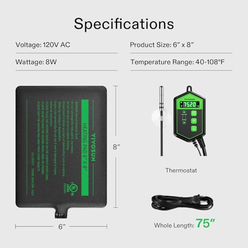 Vivosun HM001J Reptile Heating Pad 6X8 Inch With Thermostat Combo Under Tank Terrarium Heating Mat thumb #5