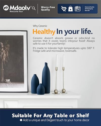 Mdaolv Matte Blue Vase Set Navy Blue Decor Coastal Decor Vases for Kitchen Island Living Room Office Table Fireplace Mantle Decorations & Bathroom Shelf Decor Centerpiece Table Decorations Ceramic - Image 5