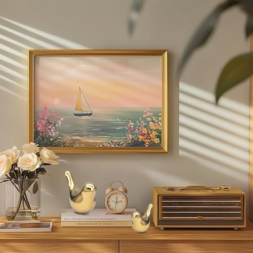Estatuas Decorativas de Pájaros de Cerámica Doradas 2 Pzas miniatura 3