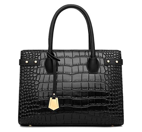 Tisdaini® Damenhandtaschen Mode Hohe Kapazität Kroko Schultertaschen PU Leder Shopper Umhängetaschen Schwarz Cover