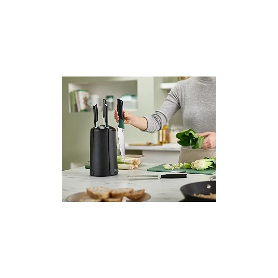 Joseph Joseph Elevate Knives 5-piece Carousel Set, Japanese Stainless Steel Knife Block - Editions - Sage Green and Black
