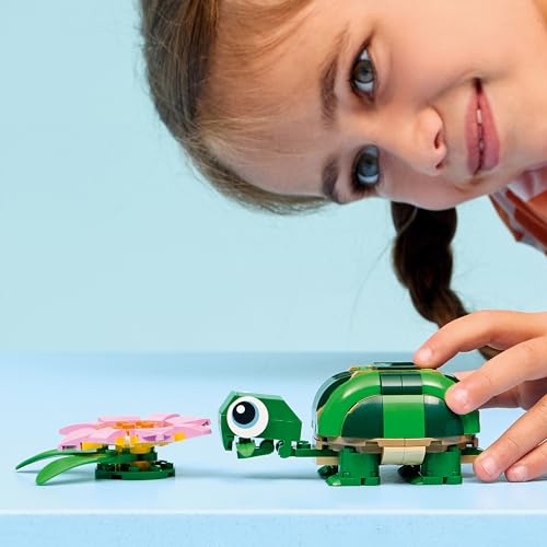 LEGO Creator 3in1 Turtle with a Water Lily Flower Toy - Animal Figure Transforms into a Chameleon or Frog - DIY Desk Decor Idea - Birthday Gift for 7+ Year Old Girls & Boys - 31377