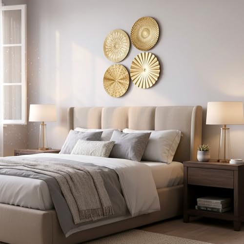 PercyEffie 12 Inch Metal Wall Art Decor, 4 Pcs Gold Starbursts Radial Plate Wall Art Modern Accent Hanging Wall Decorations for Home Living Room Office Gift for Christmas - Image 4