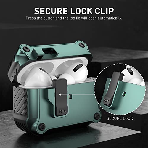 Winproo Armor Airpods Pro Case Cover With Lock Clip, Military Hard Shell Full-Body Shockproof Protective Case Skin With Keychain For Airpods Pro [Green] #TOP3