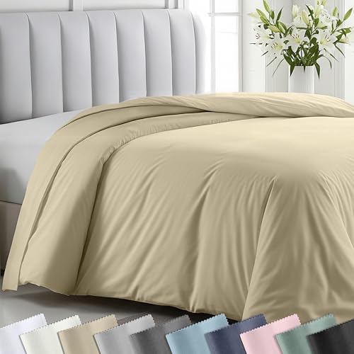 Luxury Twin XL/Twin Duvet Cover Only - Premium 400 Thread Count, Natural 100% Cotton Cooling Duvet Cover, Soft Sateen Weave, Button Closure and Corner Ties - Beige (Golden Tone)