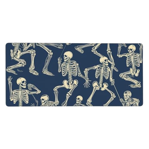 Tapis de souris noir motif squelettes 40x90 cm en caoutchouc pour bureau