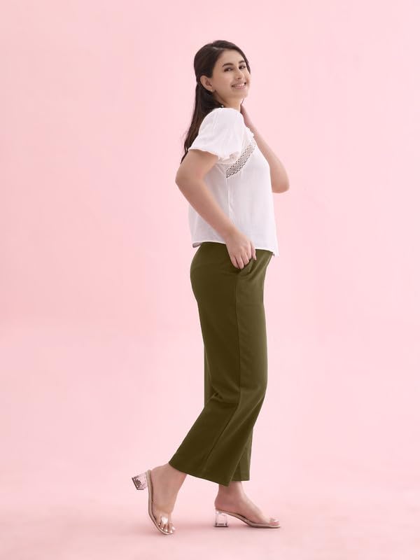 Image of GO COLORS Stretch Rayon Blend Ponte Wide Pants Full Length for Women| Breathable, High Rise