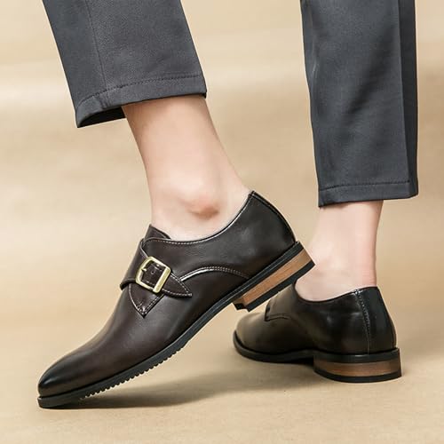 Mens Leather Monk Strap Slip on Loafer Comfortable Non-slipCap Toe Business Casual Oxford Shoes2