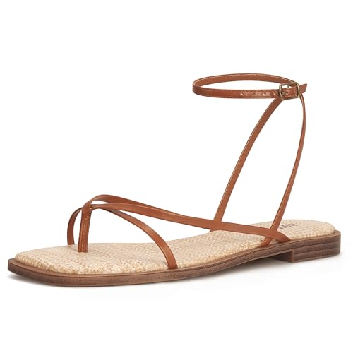 Image of Womens Flats Sandals Square Toe Strappy Ankle Strap Flats