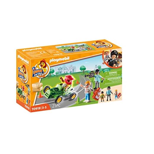 PLAYMOBIL Duck ON Call 70919 Ambulanza in Azione. Soccorso del Pilota da Corsa, Giocattoli per Bambini dai 3 Anni