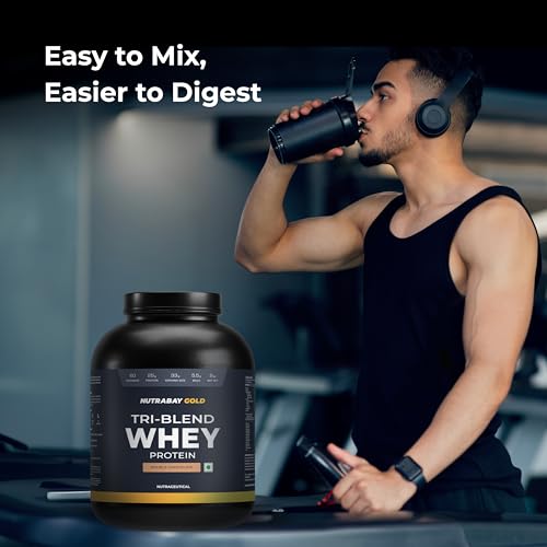Image of Nutrabay Gold Tri Blend Whey Protein Powder - 2kg, Rich Chocolate Creme | 25g Protein, 5.5g BCAA | Concentrate, Isolate, Hydrolyzed Protein | Muscle Growth & Recovery | Gym Supplement for Men & Women