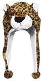Timiot Cute Plush Animal Character Winter Hat Fun Ski Cap with Detailed Animal Face Long Ear Straps with Pom Pom Ends (Brown Leopard)