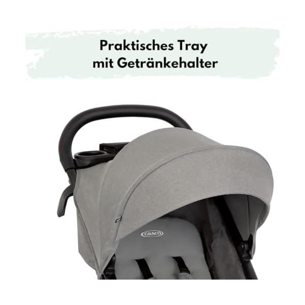 Graco Buggy EezeFold DLX | leichter Reisebuggy mit Einhand-Faltmechanismus, 4-Rad-Federung, flacher Liegeposition & großem Korb - Lunar Grau