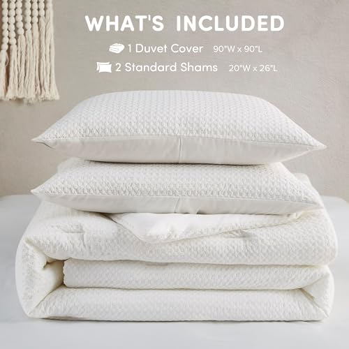 Comfort Spaces AM12-0056 White Queen Duvet Cover Set - 3 Pieces Breathable Waffle Dobby Weave Texture Duvet Sets thumb #6