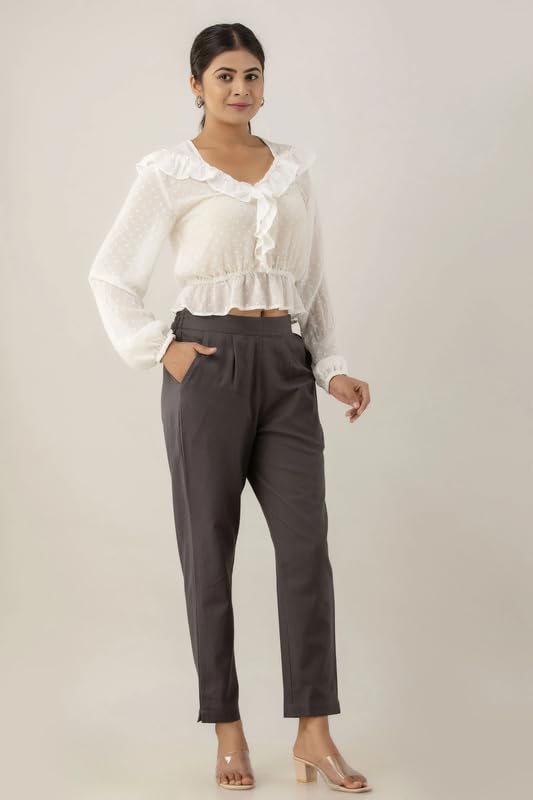 Image of Regular Fit Cotton Woman Trousers Pants Kurti Pant Casual Daily Formal Office Use